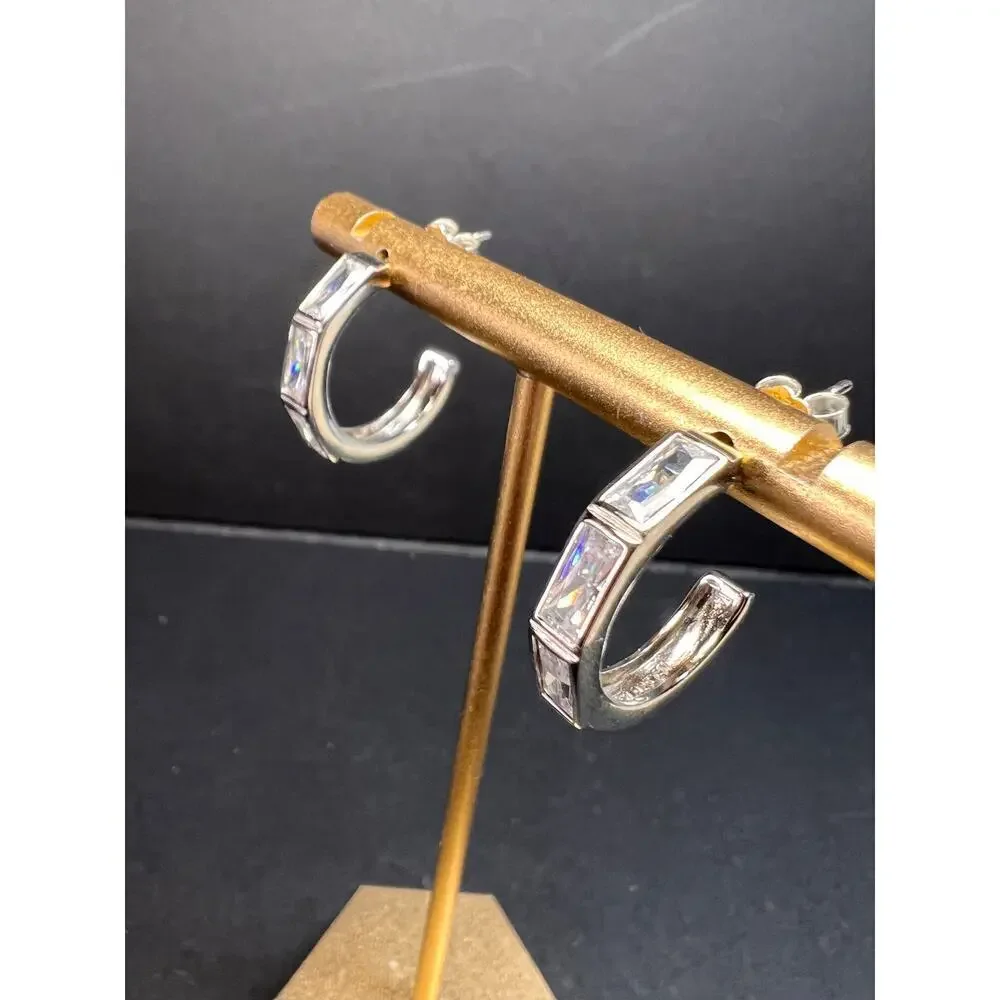 CZ half hoop earrings in sterling silver - Picture 8 of 14